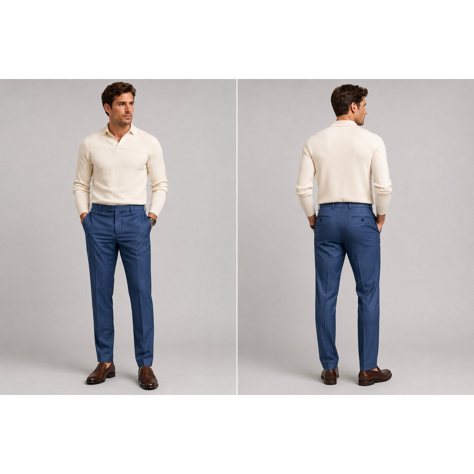 Santorelli Platinum Loro Piana New Zealand Wool Stretch Pants in Navy — Size 38 // Preowned