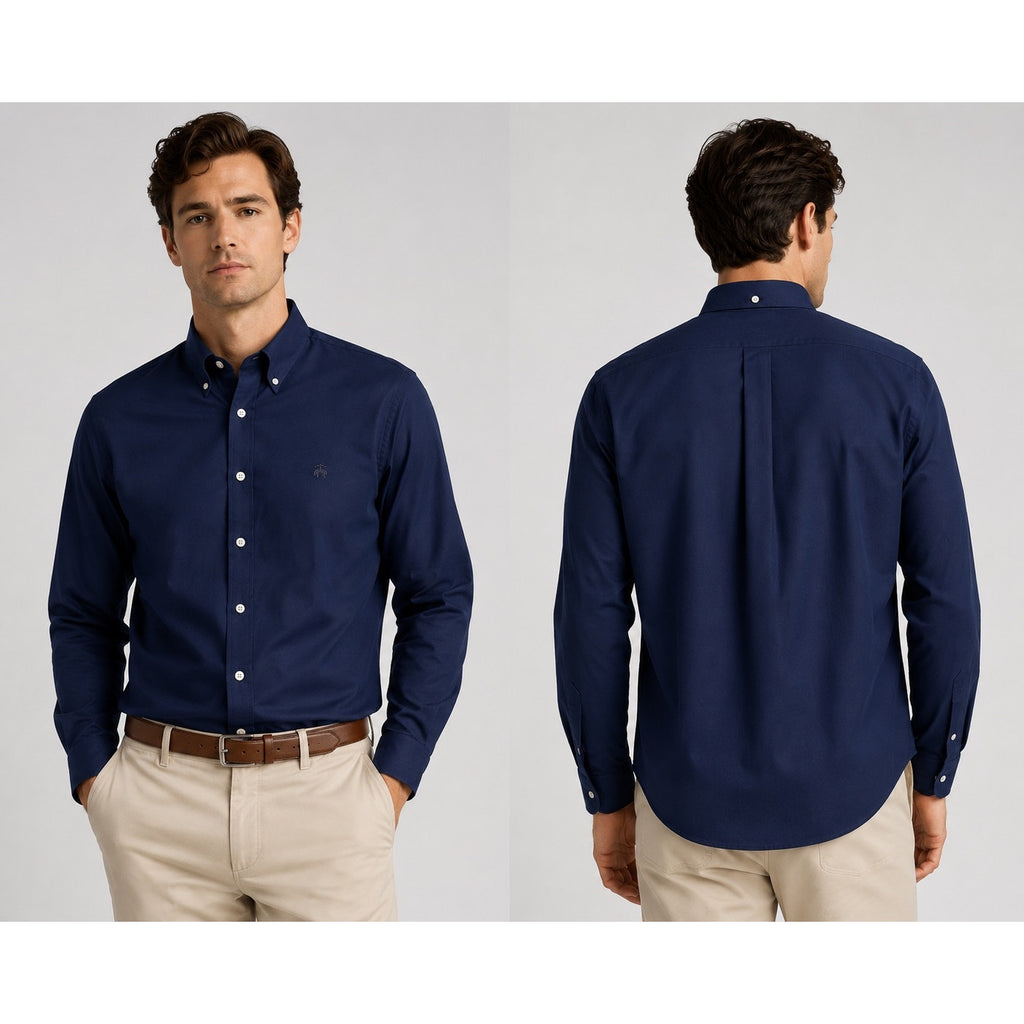Brooks Brothers Non-Iron Stretch Oxford Cotton Regular Fit Sport Shirt in Navy — Size XL // Preowned
