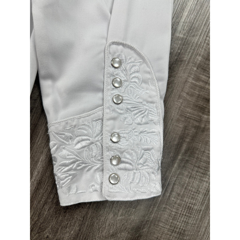 Scully Legends Gunfighter Floral Embroidered Pearl Snap Shirt in White — Size 2XL // Preowned