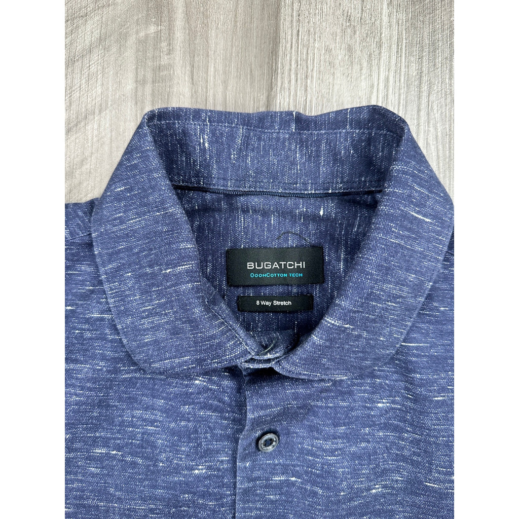 Bugatchi OoohCotton 8 Way Stretch Short Sleeve Shirt in Midnight — Size Medium // Preowned
