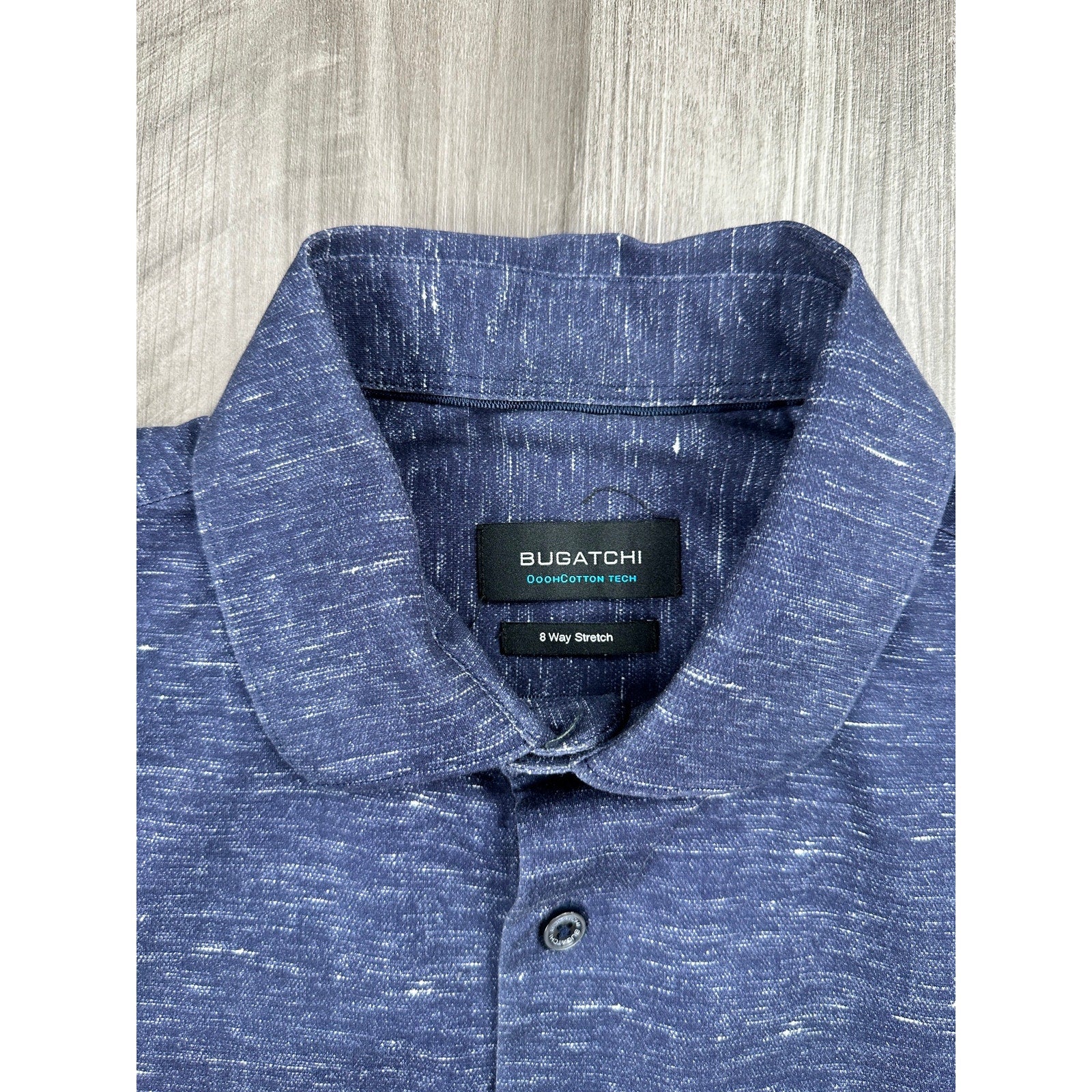 Bugatchi OoohCotton 8 Way Stretch Short Sleeve Shirt in Midnight — Size Medium // Preowned