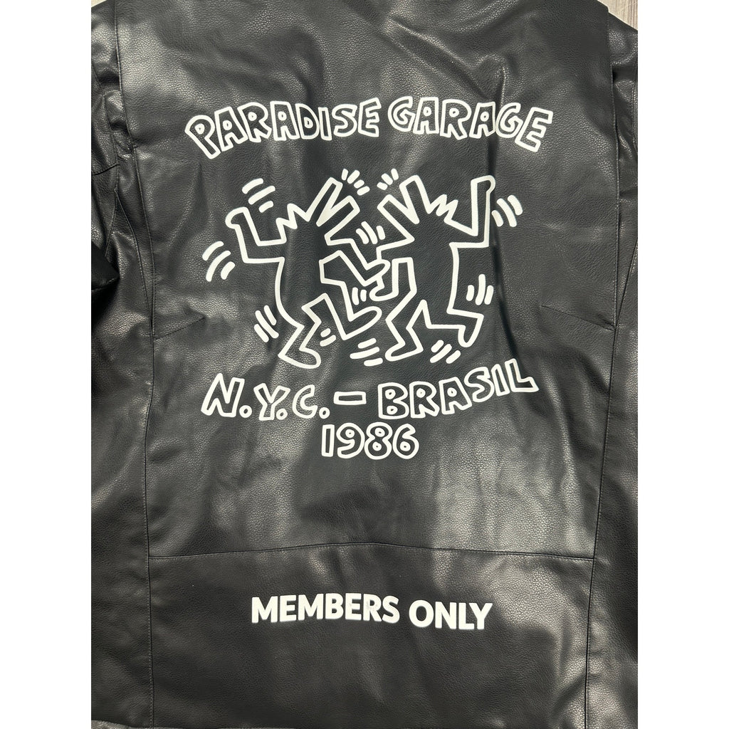 Members Only x Keith Haring Paradise Garage Racing Faux Leather Jacket in Black — Size Large