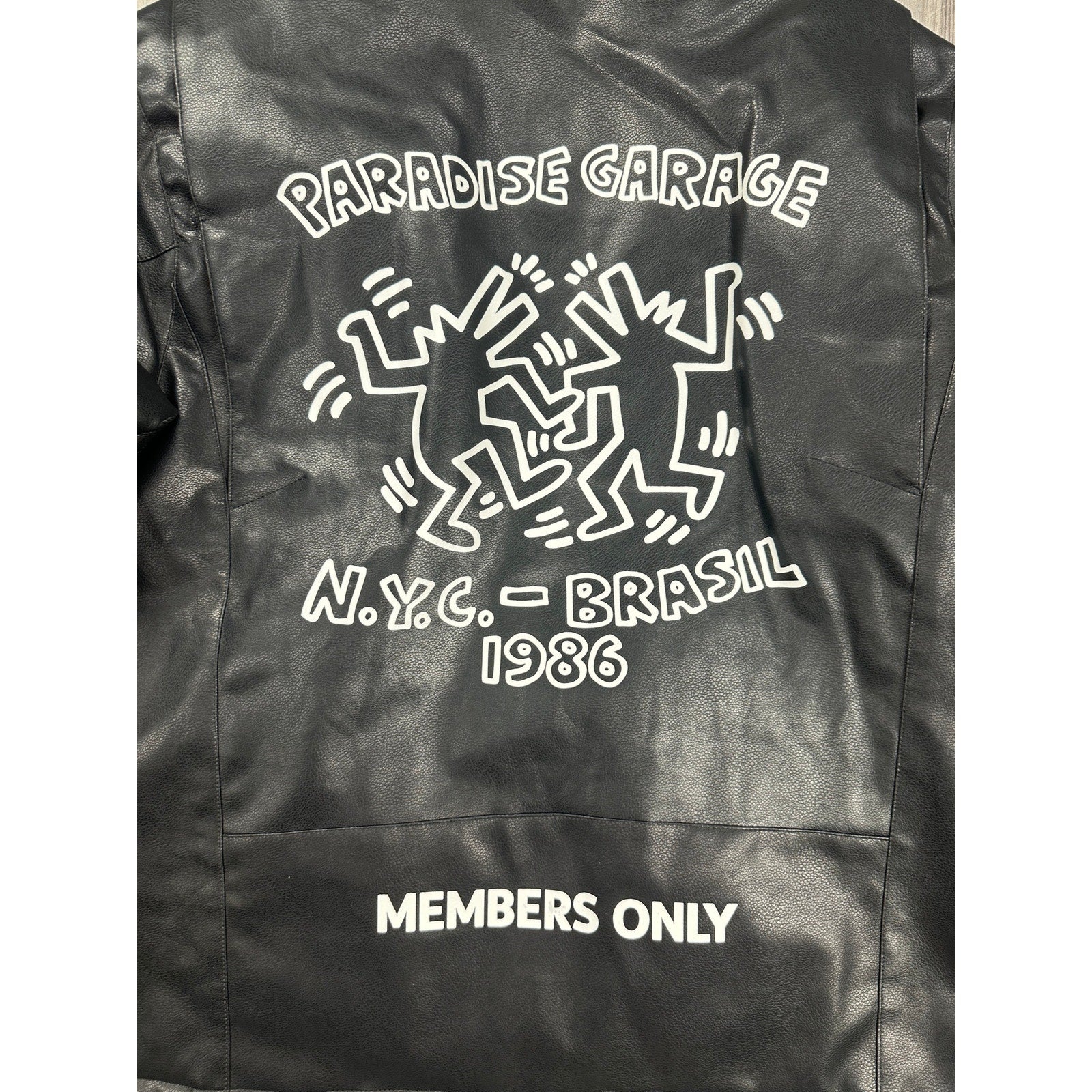 Members Only x Keith Haring Paradise Garage Racing Faux Leather Jacket in Black — Size Large
