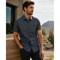 7 Diamonds Flawless 4 Way Stretch Woven Short Sleeve Shirt in Gray and Charcoal — Size Medium // Preowned