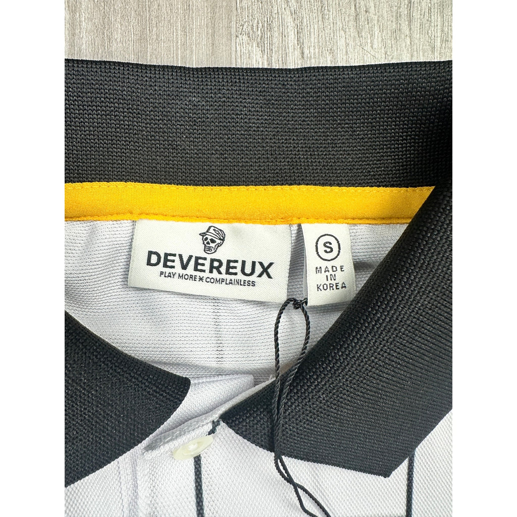 Devereux Golf DVRX Pinstripe Old English Skull Performance Polo — Size Small