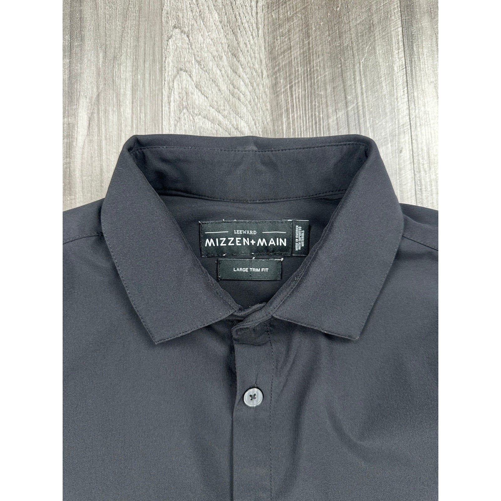 Mizzen+Main Leeward Collection Solid Trim Fit Long Sleeve Shirt in Black — Size Large // Preowned