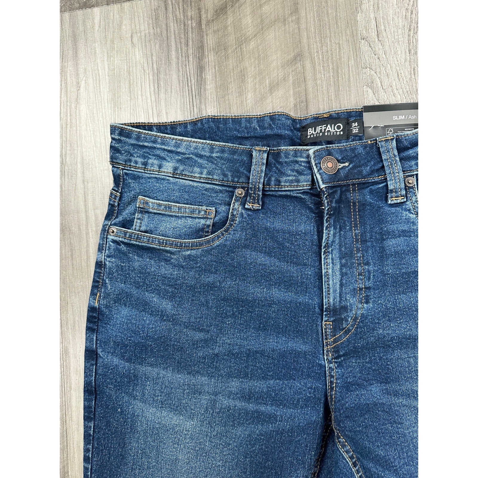 Buffalo David Bitton Ash Slim Stretch Jean in Indigo Sanded — Size 34x32