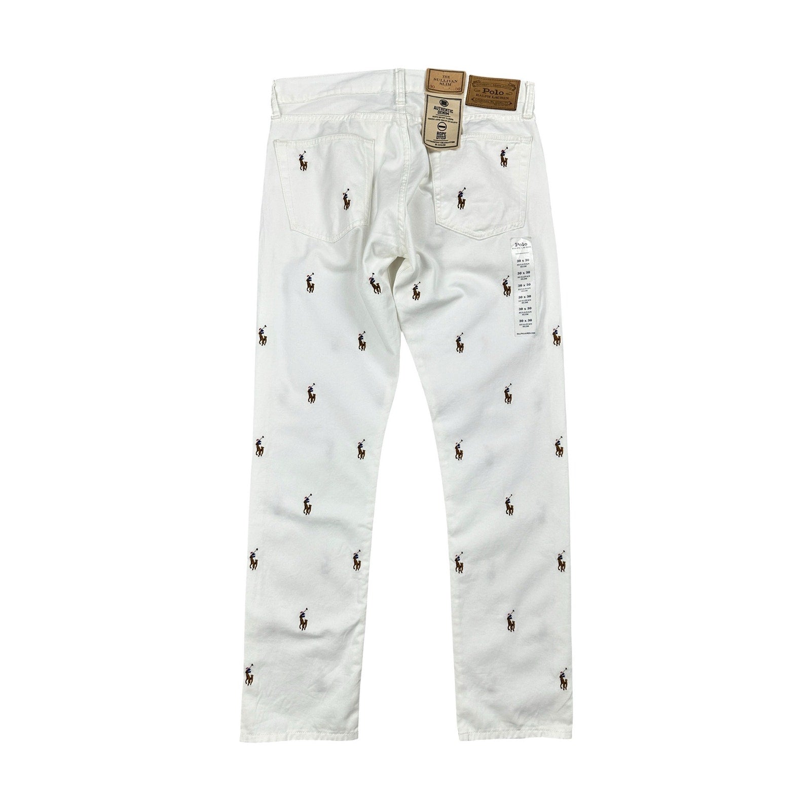 Polo Ralph Lauren All Over Pony Print The Sullivan Slim Jeans in White — Size 30x30
