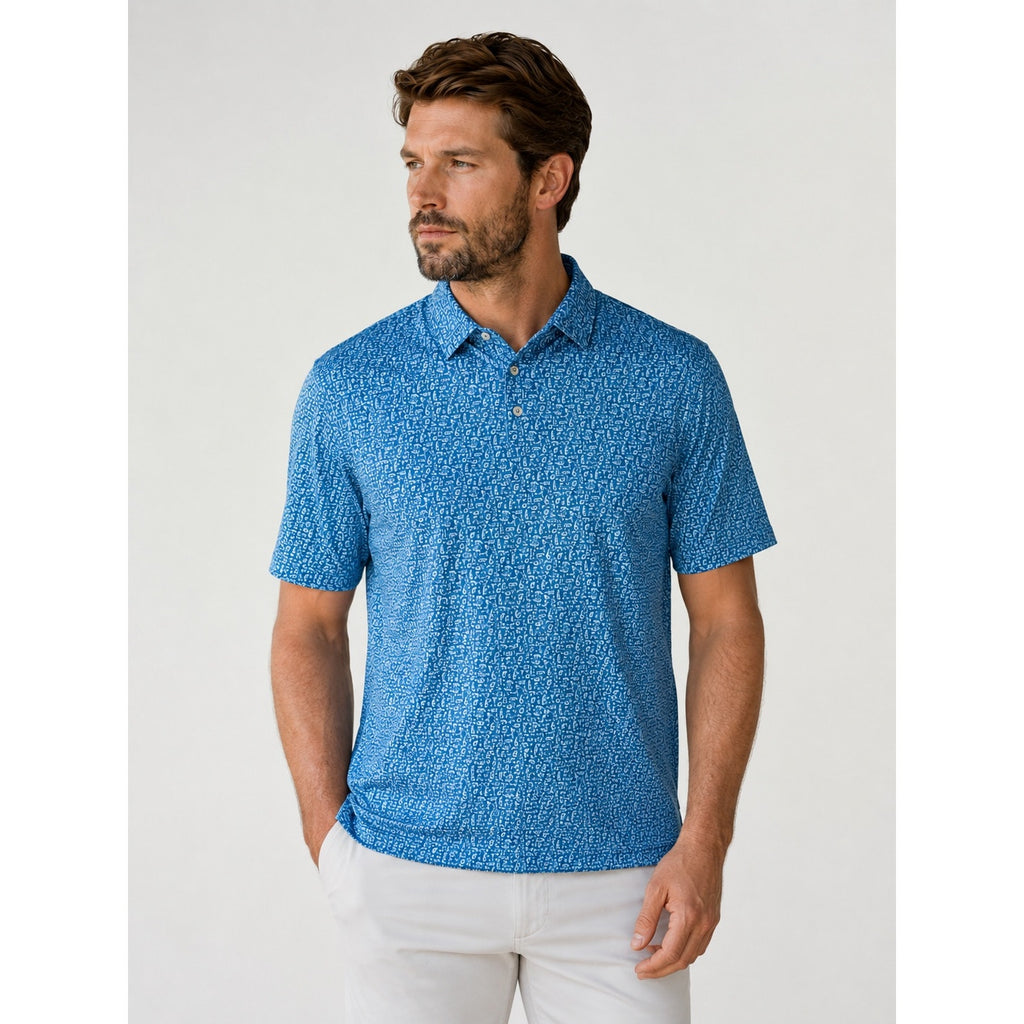 Peter Millar Crown Sport Oak Print Bourbon Jersey Polo in Slate Blue — Size 2XL