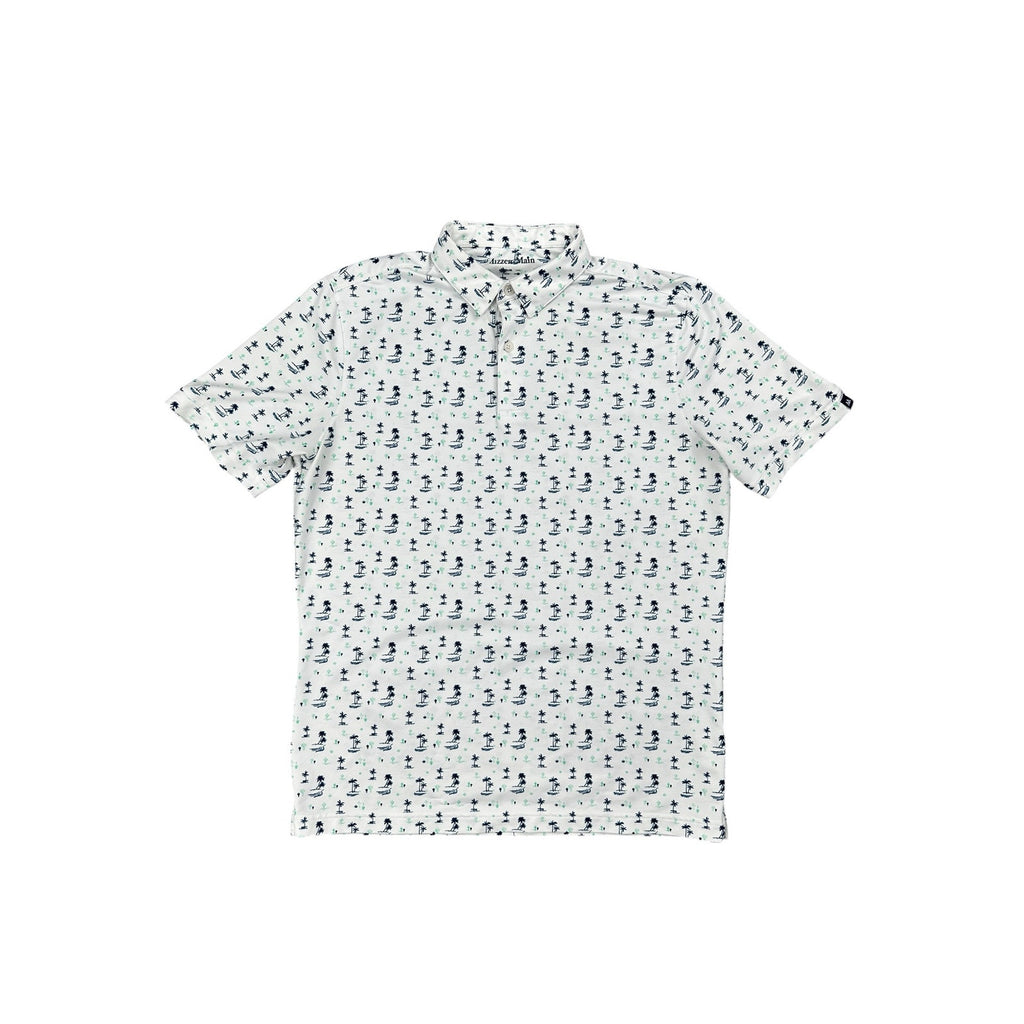 Mizzen+Main Desert Oasis Cactus Palms Performance Trim Polo in White, Navy and Green — Size Medium // Preowned
