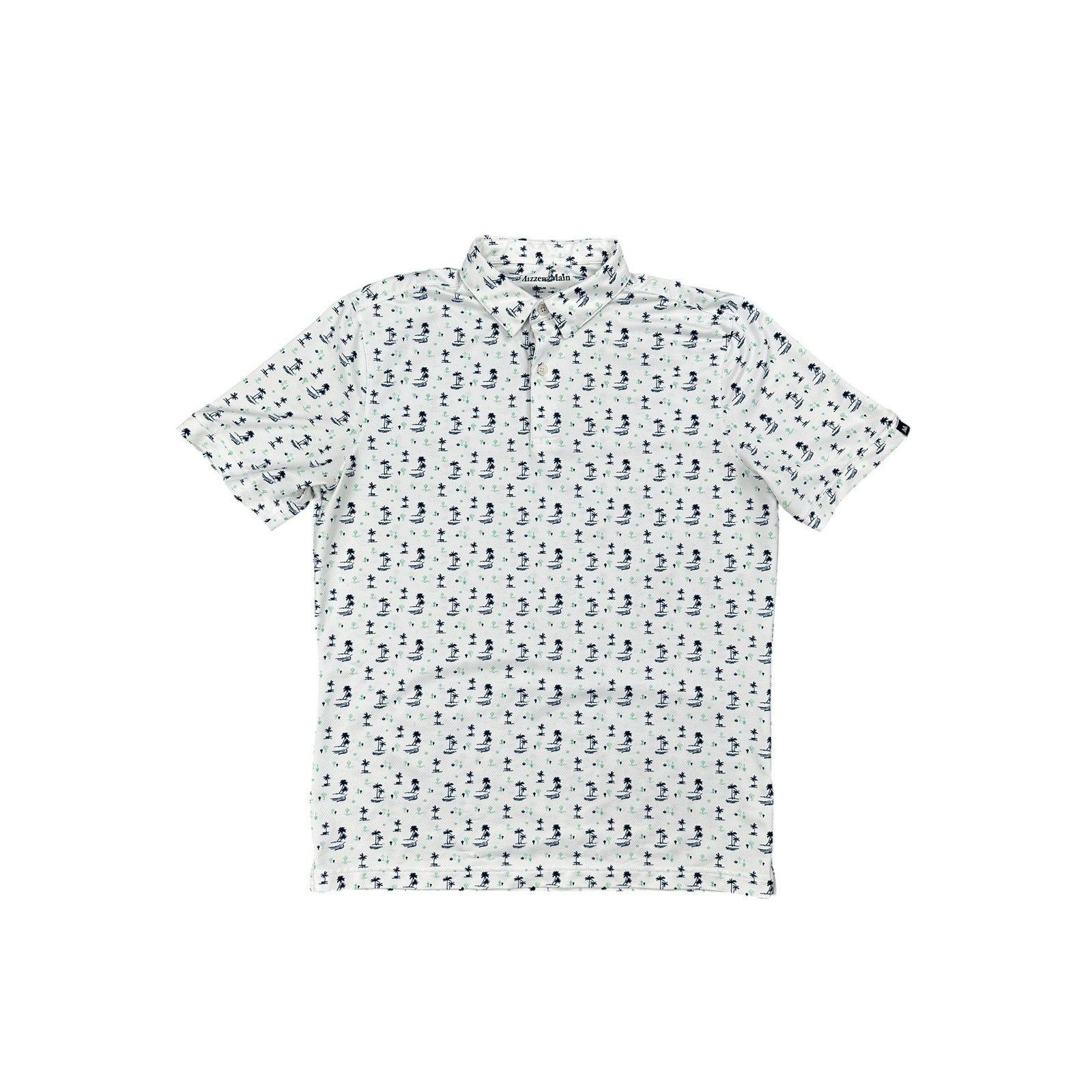 Mizzen+Main Desert Oasis Cactus Palms Performance Trim Polo in White, Navy and Green — Size Medium // Preowned