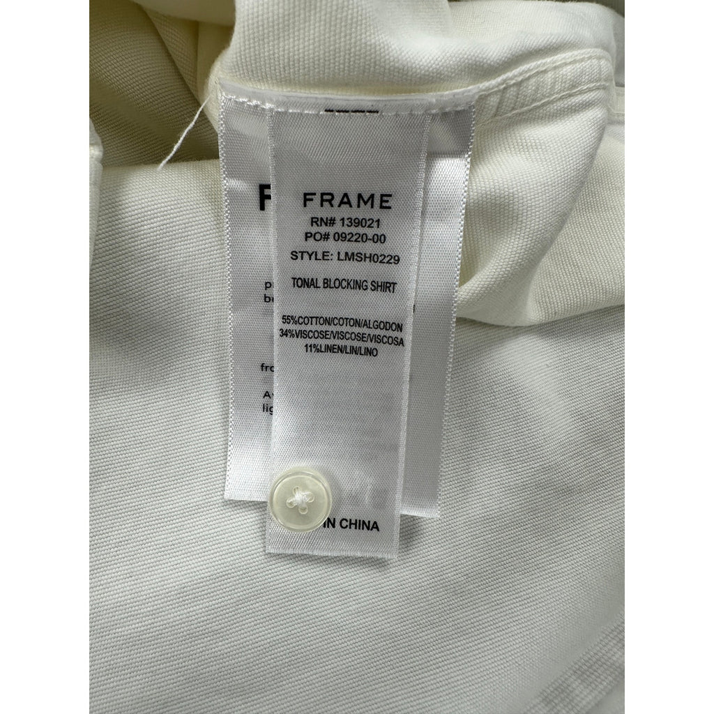 FRAME Classic Fit Tonal Blacking Shirt in Light Cream, Off White — Size XL // Preowned