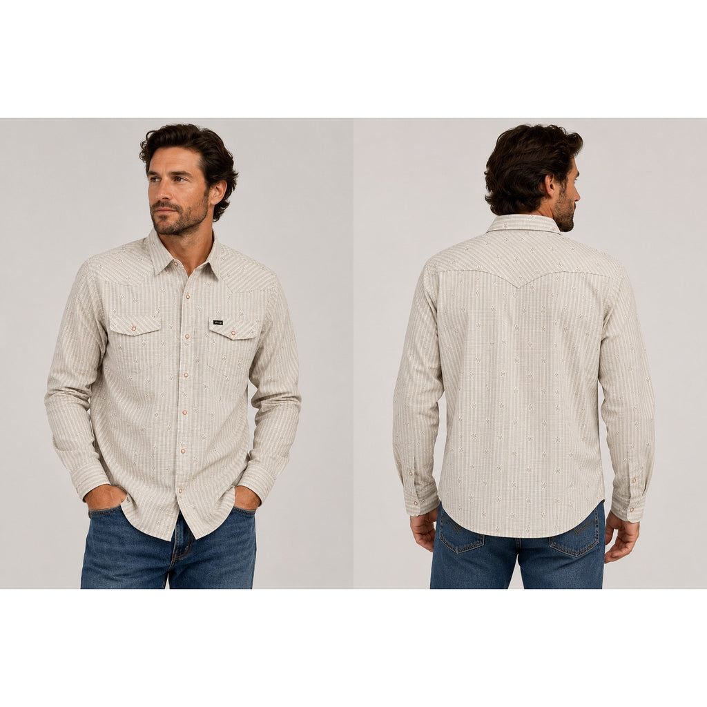 Howler Bros. H Bar B Tech Supernova Stripe Long Sleeve Snap Button in Leche — Size Medium // Preowned