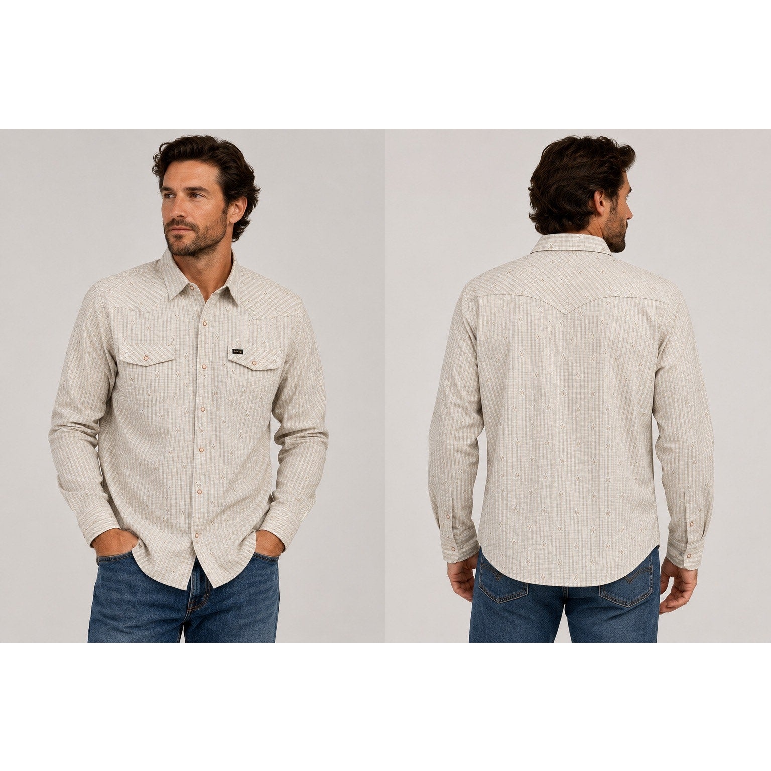 Howler Bros. H Bar B Tech Supernova Stripe Long Sleeve Snap Button in Leche — Size Medium // Preowned