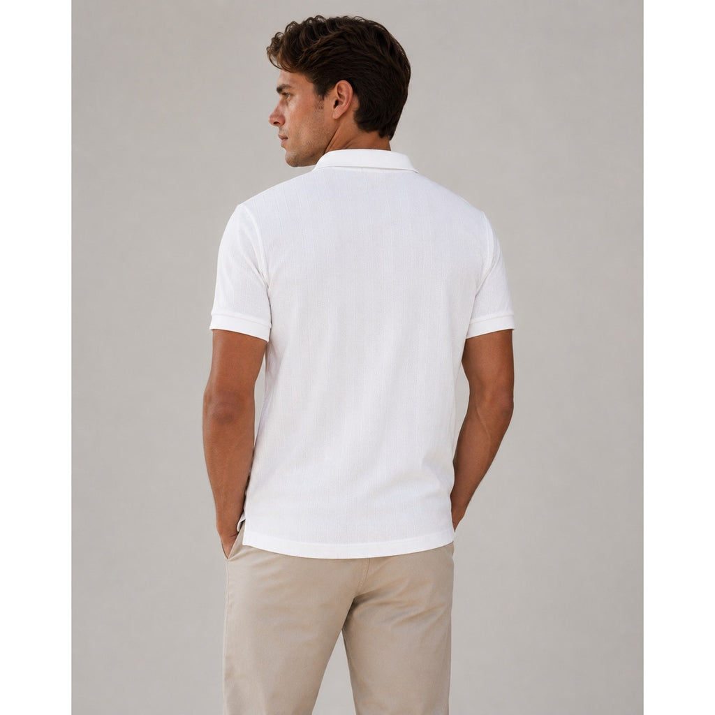 Scotch & Soda Popcorn Pique Zip Polo in Star White — Size Small