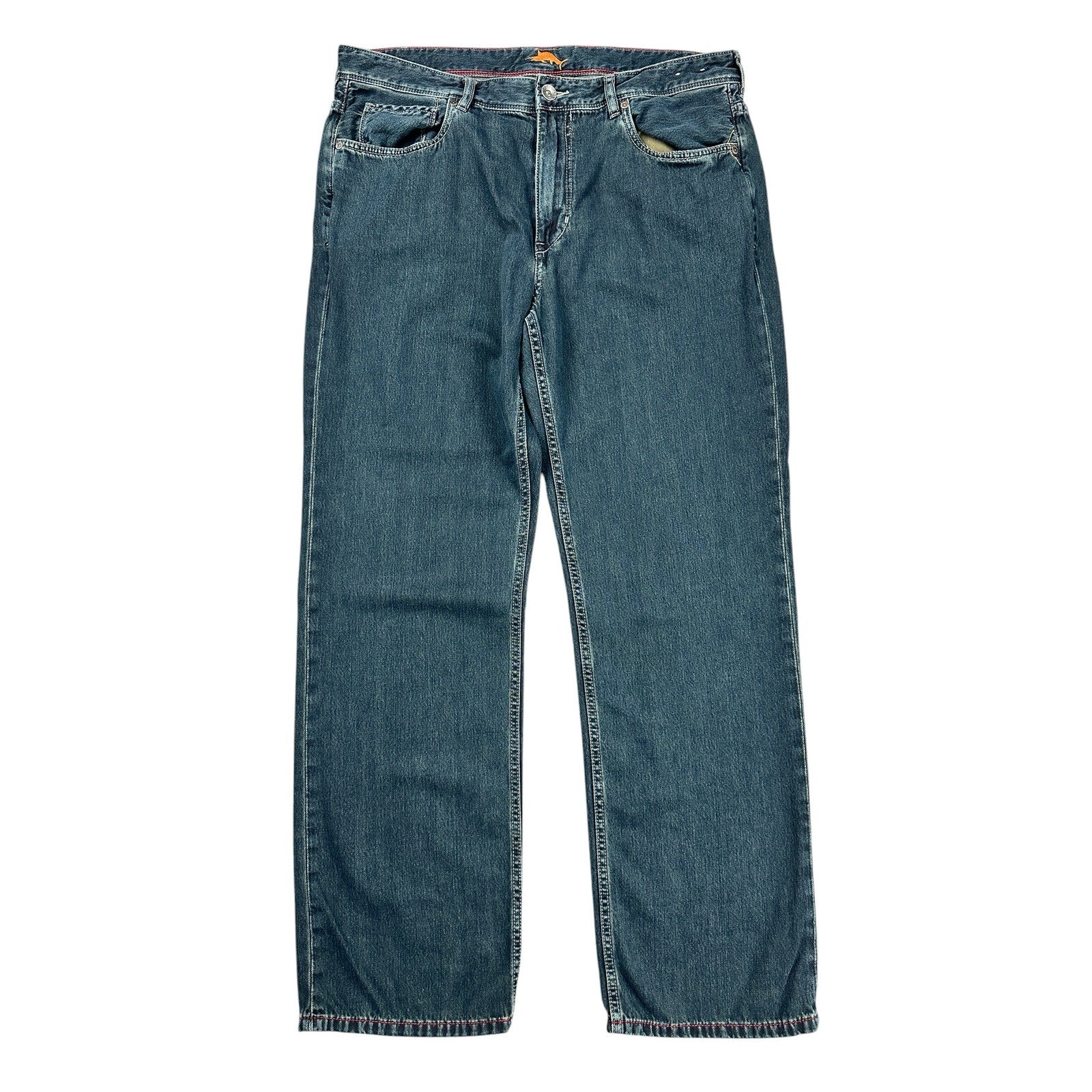 Tommy Bahama Tencel Blend Relaxed Straight Leg Denim Jean in Medium-Dark Wash Blue — 38x32