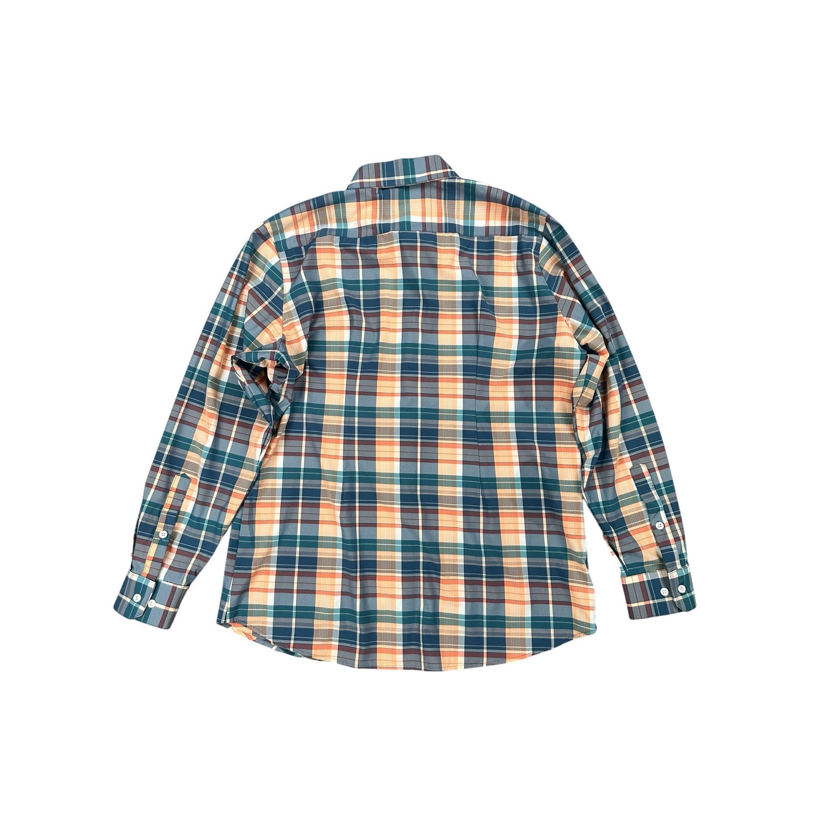 Mizzen+Main Leeward Collection Trim Fit Plaid Long Sleeve Button Down in Peach, Slate Blue, Teal, Green and White — Size 2XL // Preowned