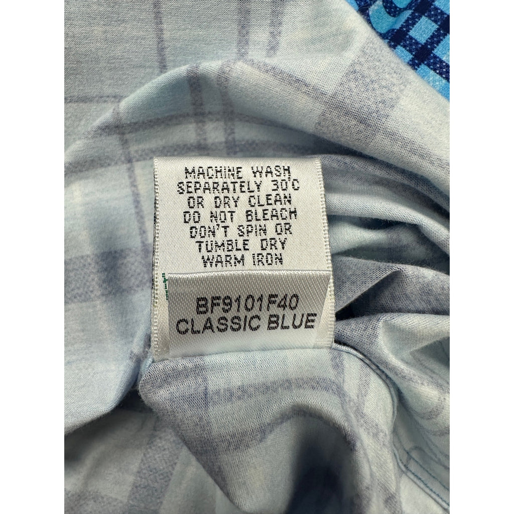 Bugatchi Plaid OoohCotton 8 Way Stretch Short Sleeve Shirt in Classic Blue — Size Medium