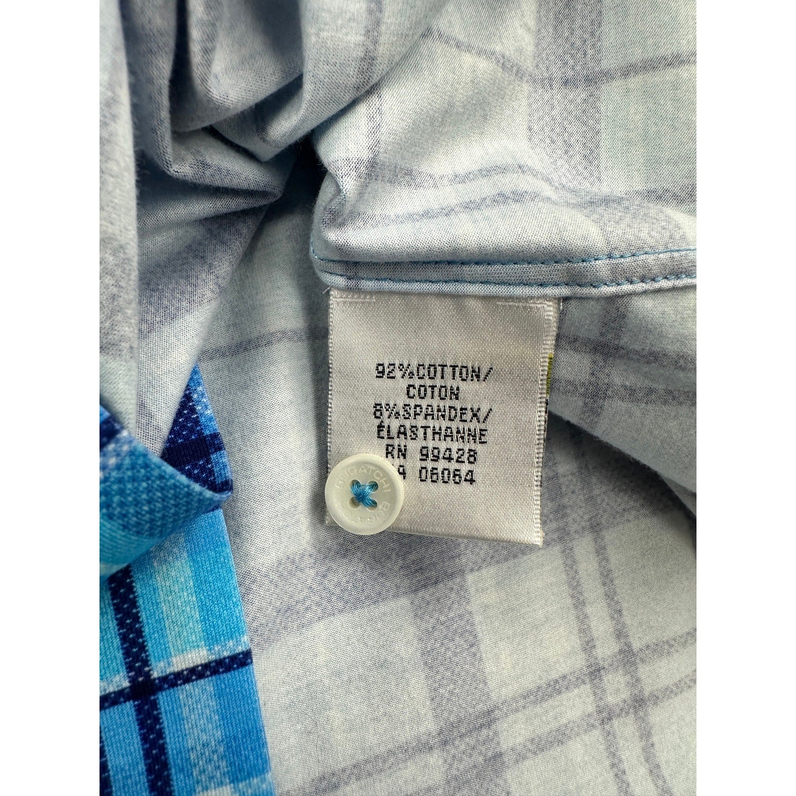 Bugatchi Plaid OoohCotton 8 Way Stretch Short Sleeve Shirt in Classic Blue — Size Medium