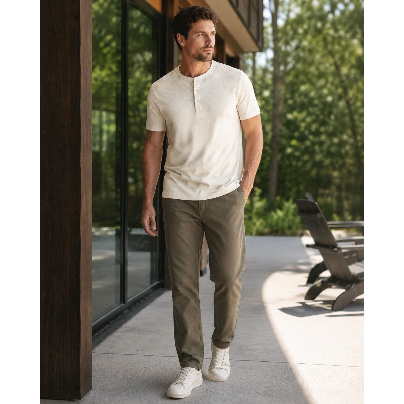 BYLT Coastal Straight Stretch Performance Trouser Pants in Dark Taupe — Size 32 // Preowned