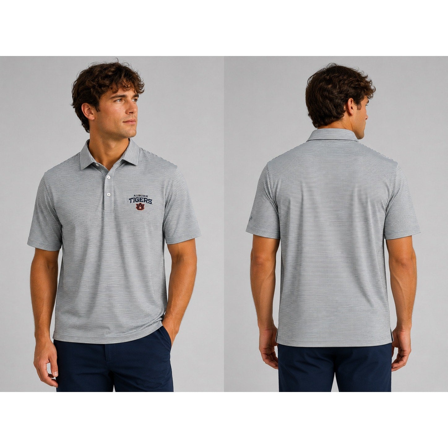 Under Armour Auburn Tigers HeatGear Loose Fit Striped Golf Polo in Gray White — Size Large // Preowned