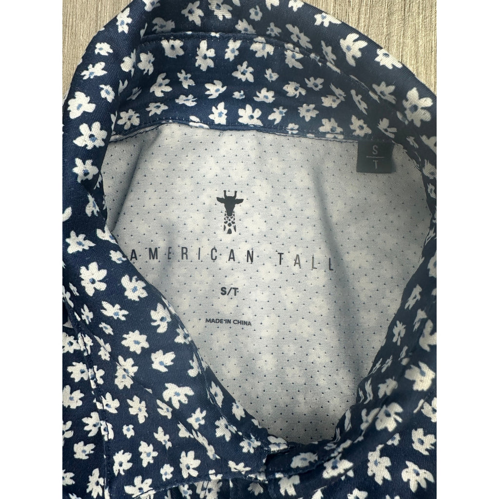 American Tall Floral Mesh Performance Polo in Navy, Blue, White — Size Small // Preowned