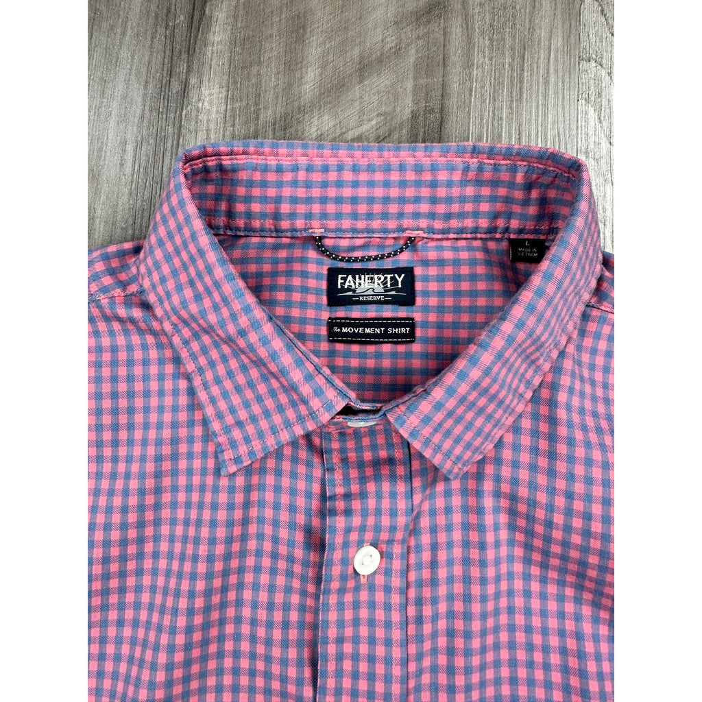 Faherty The Movement Long Sleeve Shirt in Blue Rose Gingham — Size Large // Preowned