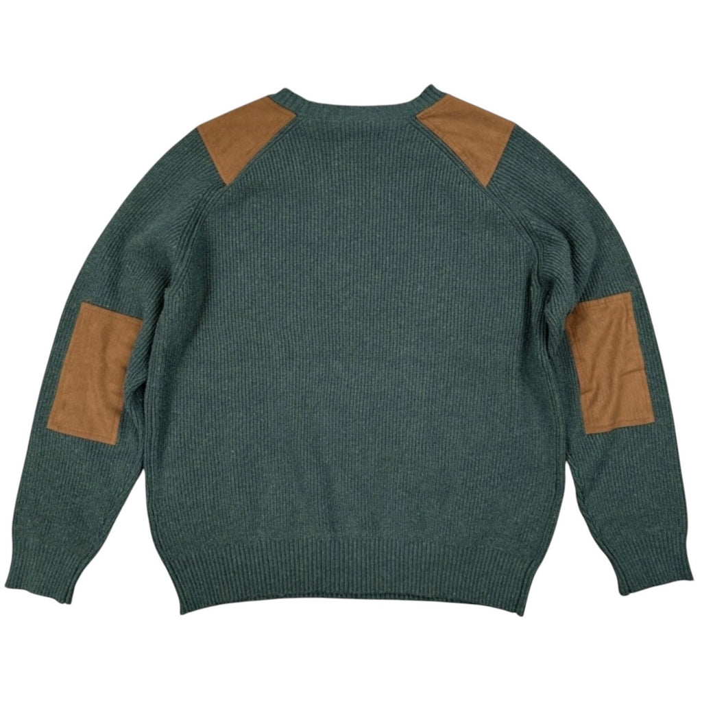 Hunter Faux Leather Patched Hunter Green Knit Crew Neck Sweater - XL