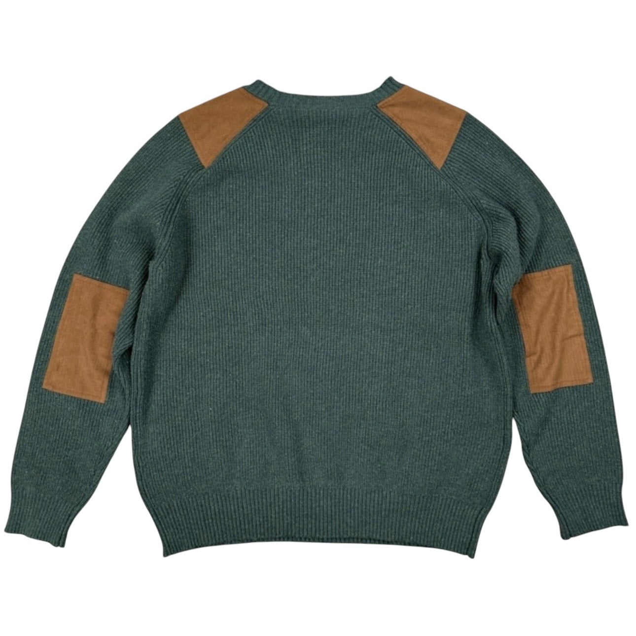 Hunter Faux Leather Patched Hunter Green Knit Crew Neck Sweater - XL