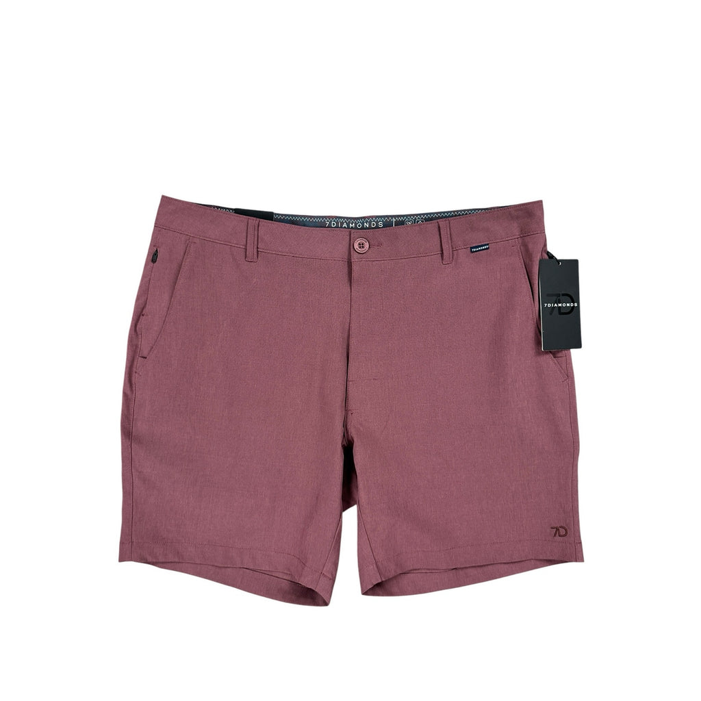 7 Diamonds Dynamic 7-Inch Hybrid Performance Shorts in Maroon — Size 36