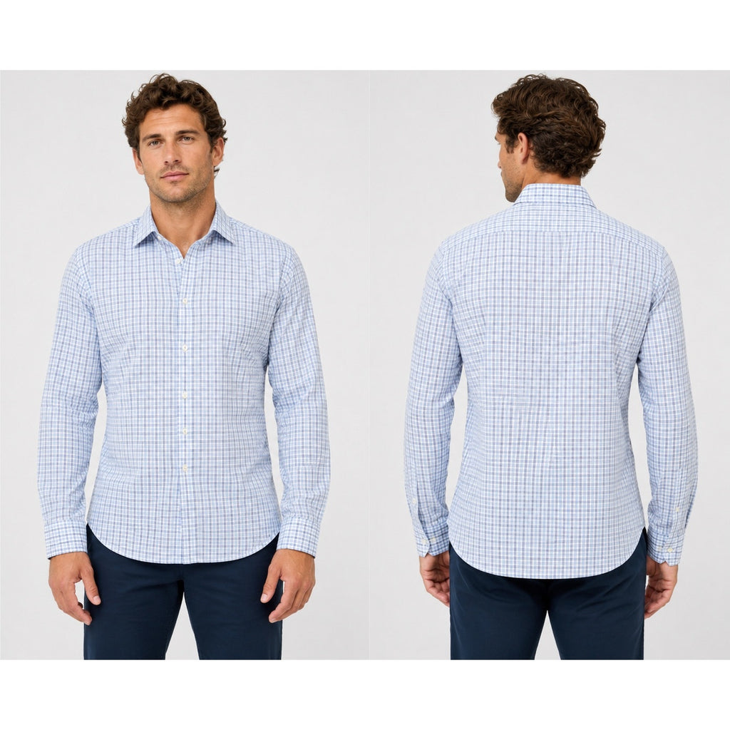 Proper Cloth Irving Blue End on End Check Long Sleeve Shirt in Blue, White — Size Medium // Preowned