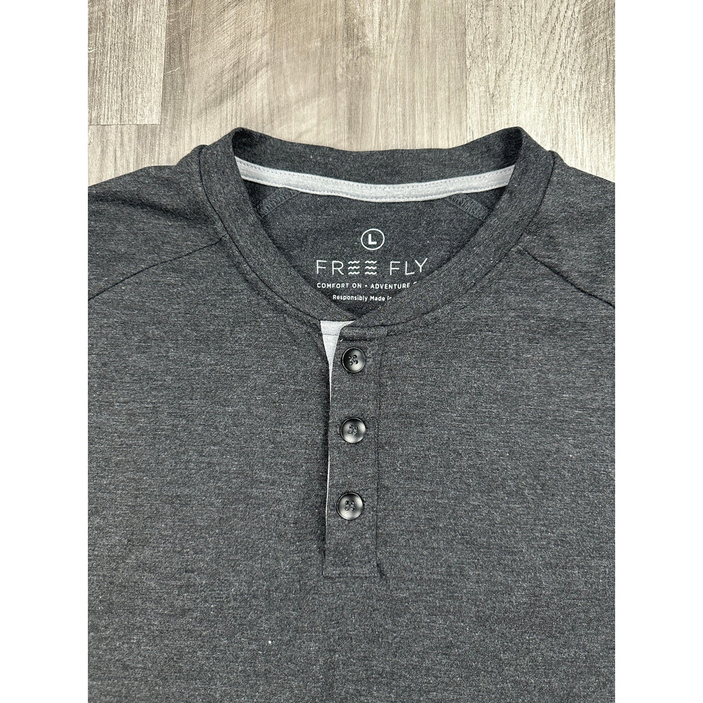 Free Fly Bamboo Flex Long Sleeve Henley in Charcoal — Size Large // Preowned