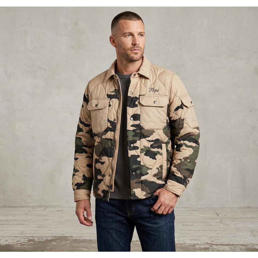 PRPS Hunter Khaki Camouflage Quilted Puffer Jacket - Small