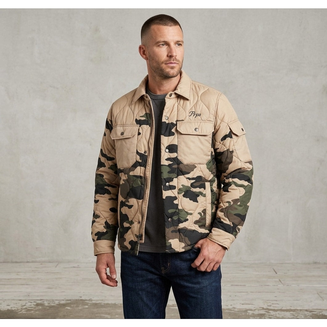 PRPS Hunter Khaki Camouflage Quilted Puffer Jacket - Small