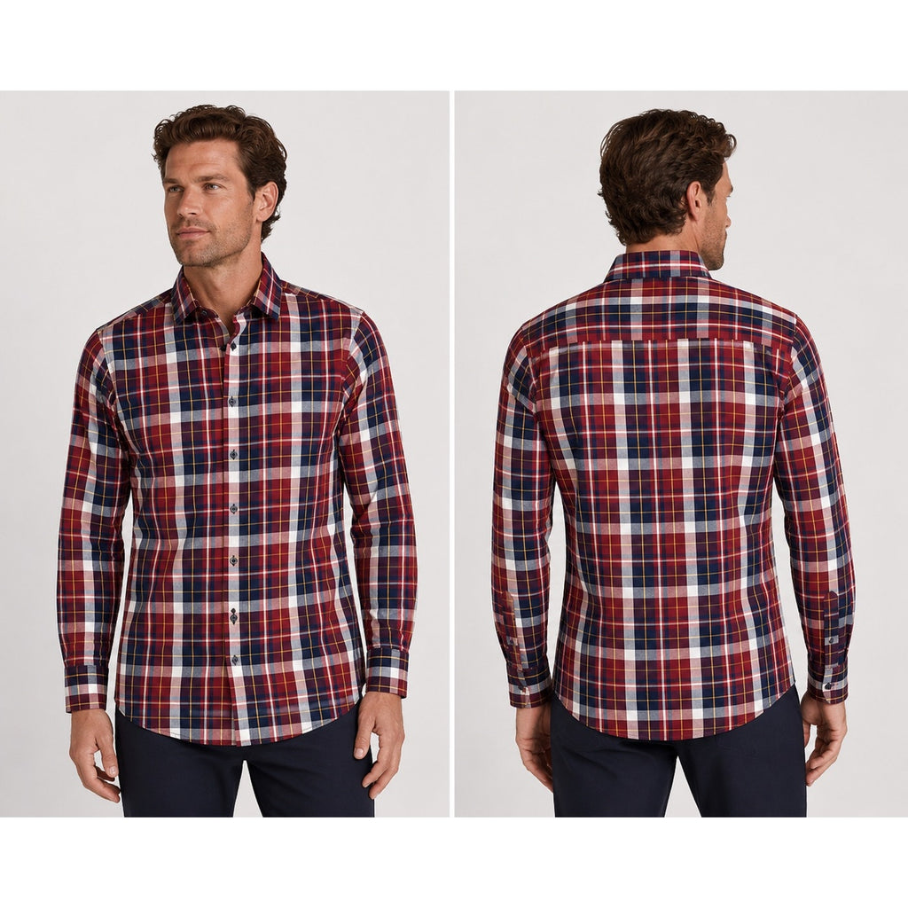 Mizzen+Main Leeward Performance Plaid Trim Fit Long Sleeve Button Down in Red, Navy, Yellow — Size Small // Preowned