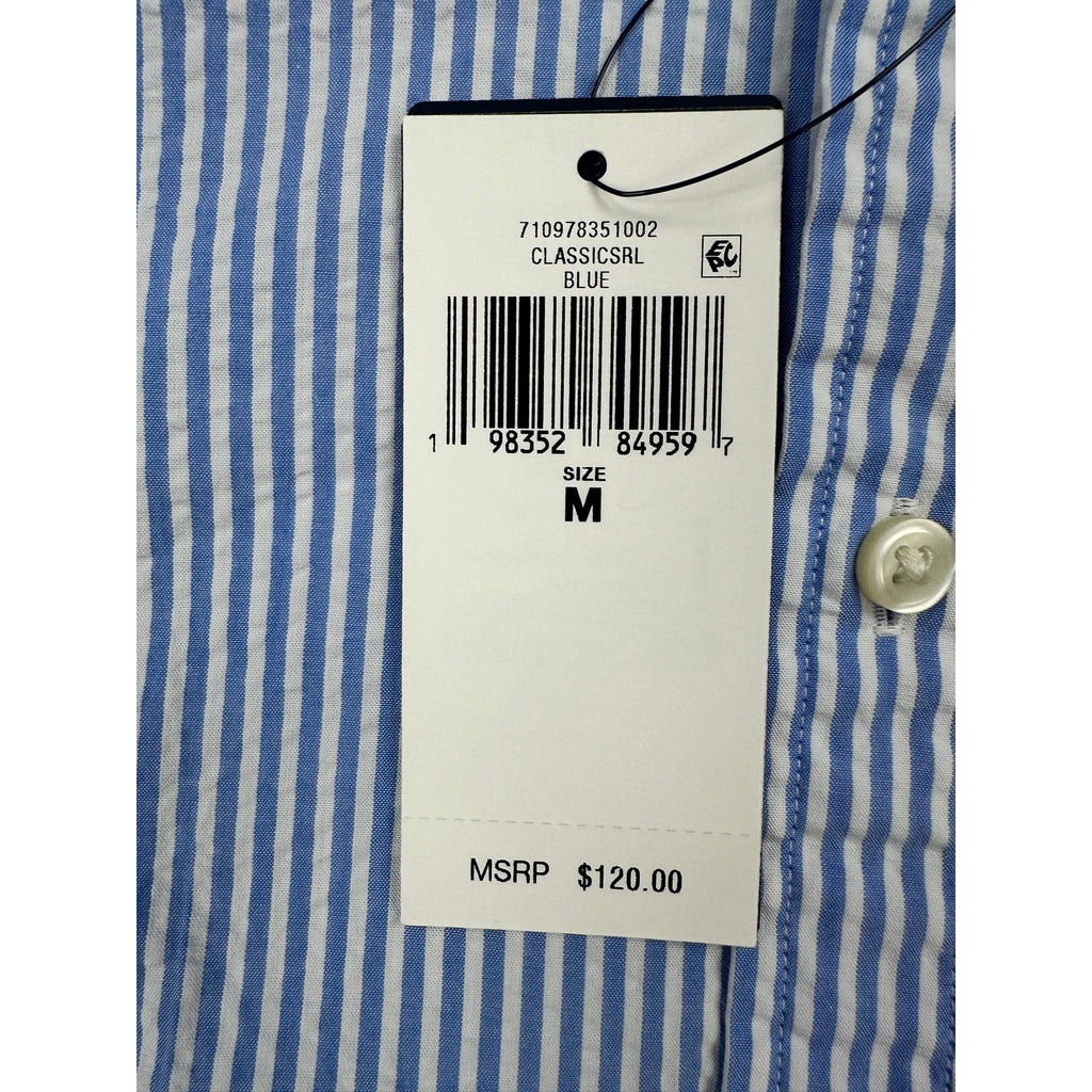 Polo Ralph Lauren Seersucker Untucked Fit Guaranteed to Wrinkle Short Sleeve Shirt in Blue, White — Size Medium