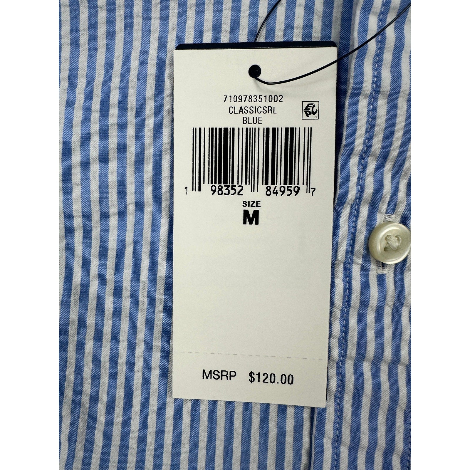 Polo Ralph Lauren Seersucker Untucked Fit Guaranteed to Wrinkle Short Sleeve Shirt in Blue, White — Size Medium