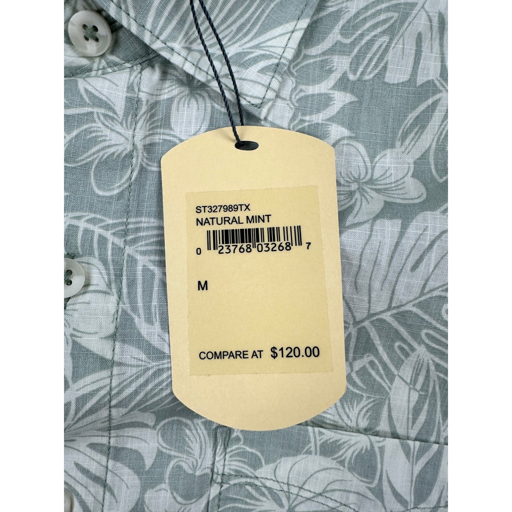 Tommy Bahama Hawaiian Floral Cotton Short Sleeve Camp Shirt in Natural Mint — Size Medium