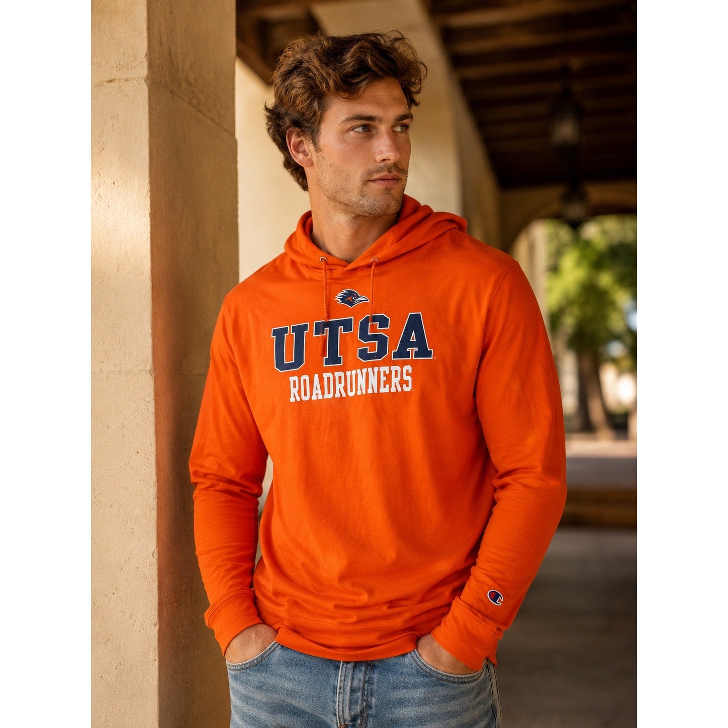 Champion UTSA Roadrunners Long Sleeve Hooded Soft Tee in Bright Orange — Size 2XL