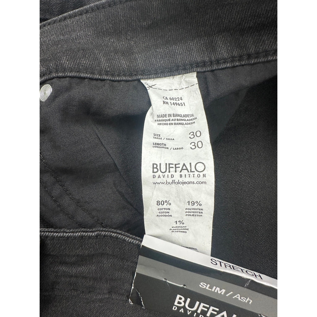 Buffalo David Bitton Ash Slim Stretch Jeans in Black Sanded — Size 30x30