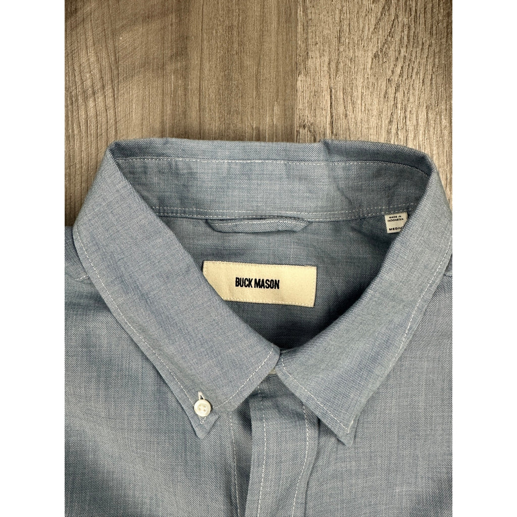 Buck Mason Japanese Chambray Long Sleeve Shirt in Blue — Size Medium