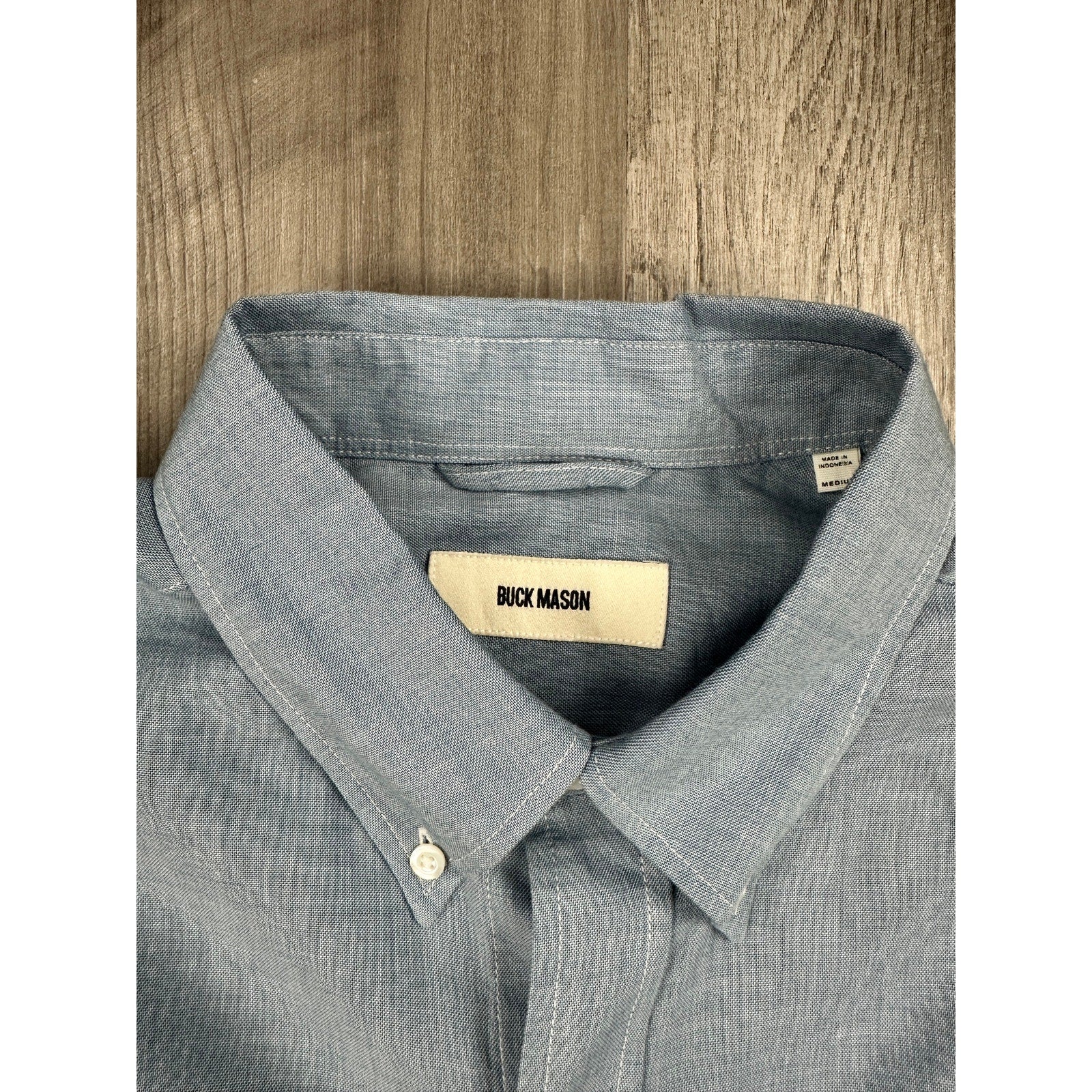 Buck Mason Japanese Chambray Long Sleeve Shirt in Blue — Size Medium
