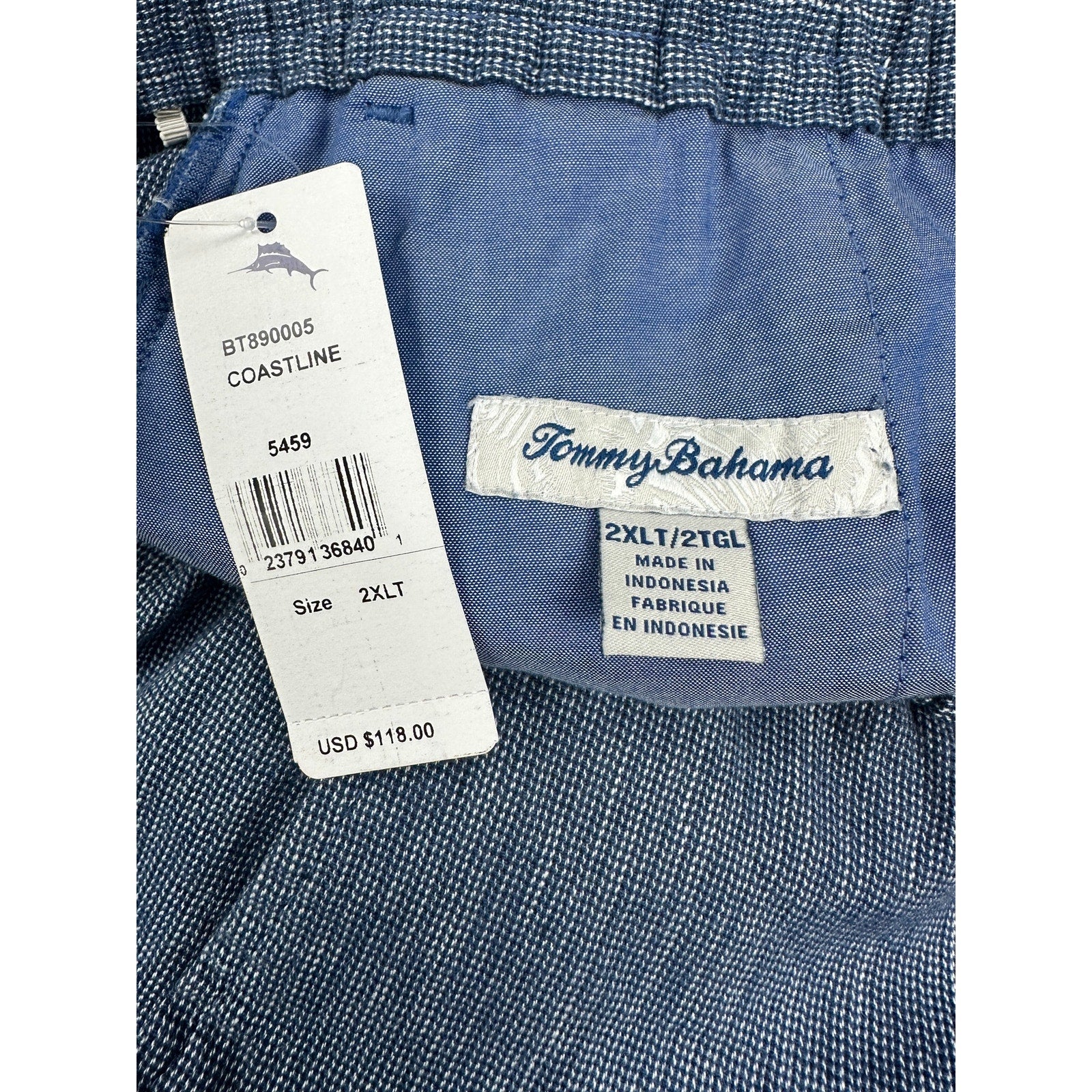 Tommy Bahama Coastline Linen Cotton Elastic Waist Shorts in Coastline Blue — Size 2XLT
