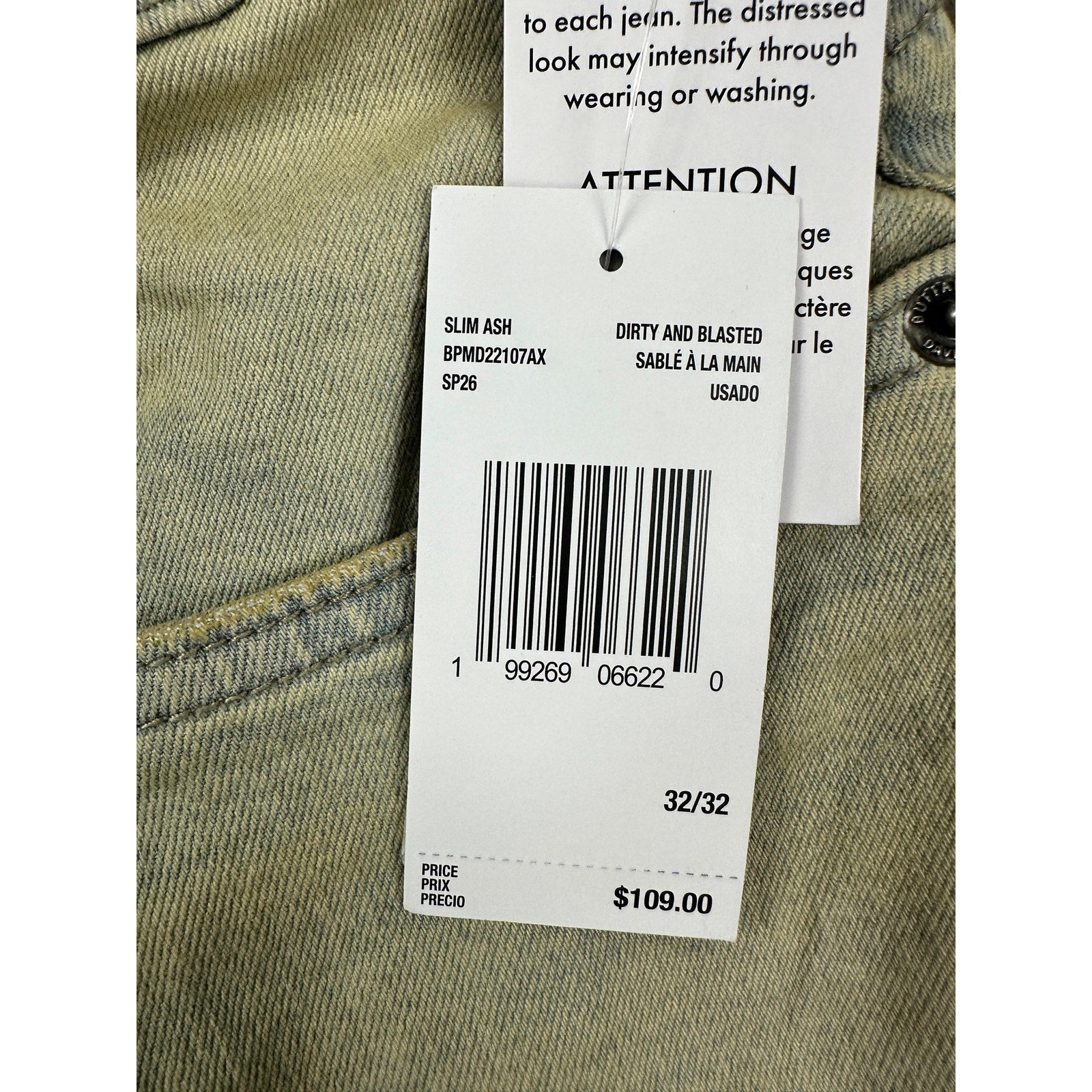 Buffalo David Bitton Ash Slim Stretch Jean in Dirty Blasted Wash — Size 32x32