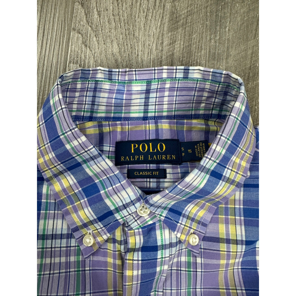 Polo Ralph Lauren Classic Fit Plaid Long Sleeve Button Down in Purple Blue Yellow Green White — Size Small // Preowned