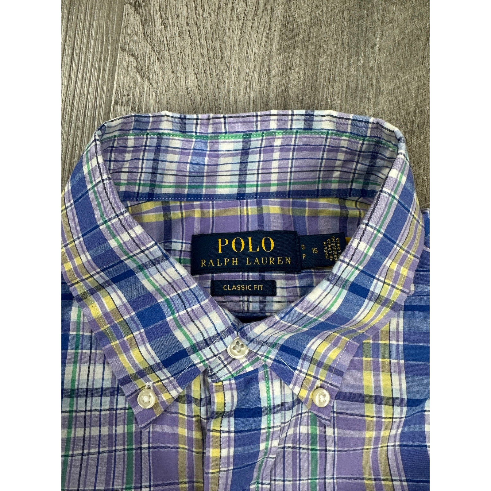 Polo Ralph Lauren Classic Fit Plaid Long Sleeve Button Down in Purple Blue Yellow Green White — Size Small // Preowned