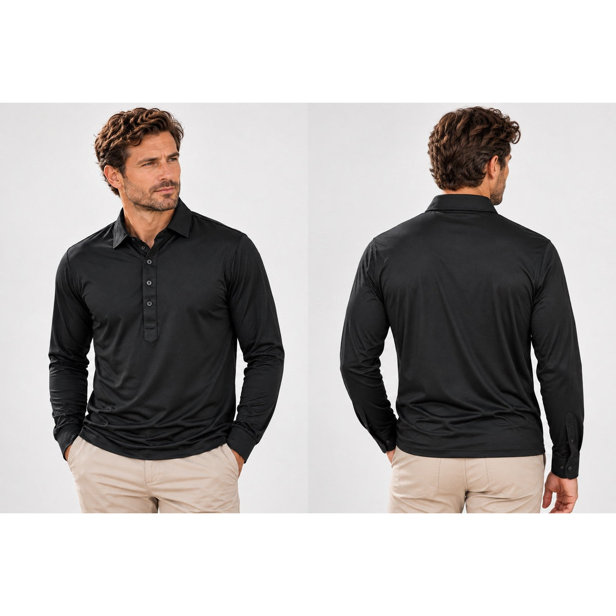 Collars & Co. Semi-Spread Dress Collar Long Sleeve Polo — Size Small // Preowned