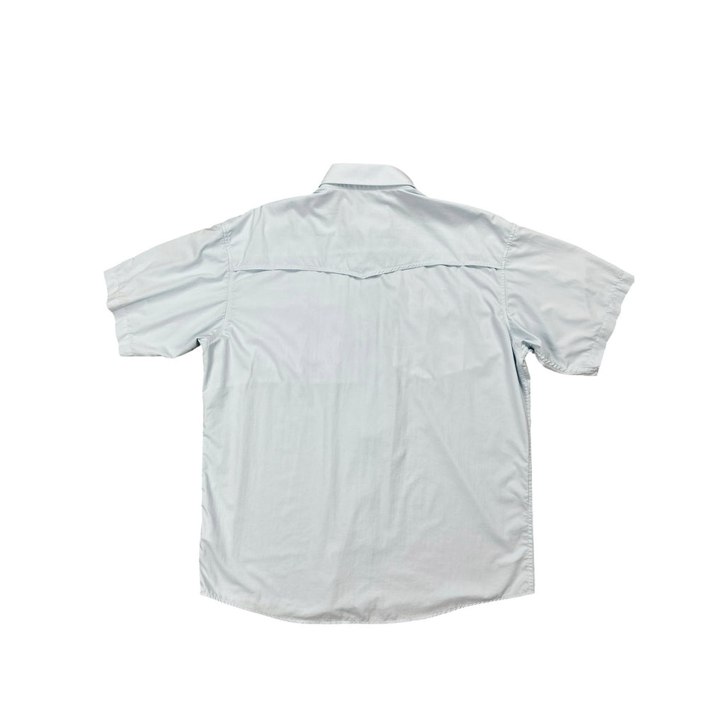 Poncho Regular Fit Western Performance Short Sleeve Pearl Snap Button Down in Light Blue — Size Large // Preowned