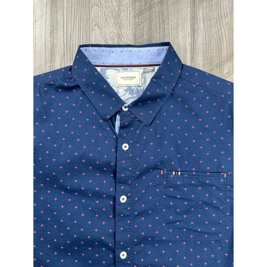 7 Diamonds Systematic Fit Short Sleeve Button Down in Navy Red — Size Medium // Preowned