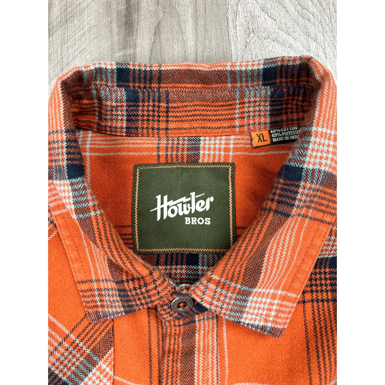 Howler Bros Harker Flannel Plaid Long Sleeve Shirt in Burnt Orange, Black, Gray — Size XL // Preowned